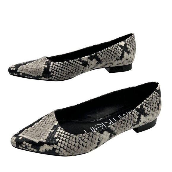 Calvin Klein Shoes - Calvin Klein Emerin Womens 6 Pointed Toe Vegan Snakeskin Slip Ons Comfort Shoes